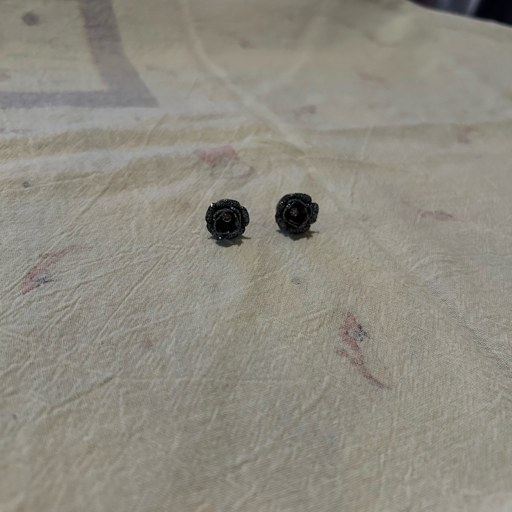 Betsey Johnson Black Rose Stud Earrings